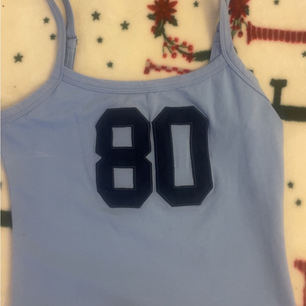 Edikted Light Blue Crop Top with Bold Number Print